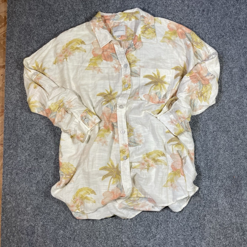 American Eagle Oversized Button Up Shirt Womens Small Hawaiian Print Boxy Beach